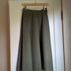 Vintage YSL Yves Saint Laurent 100% Wool Green Midi Skirt | Unlined